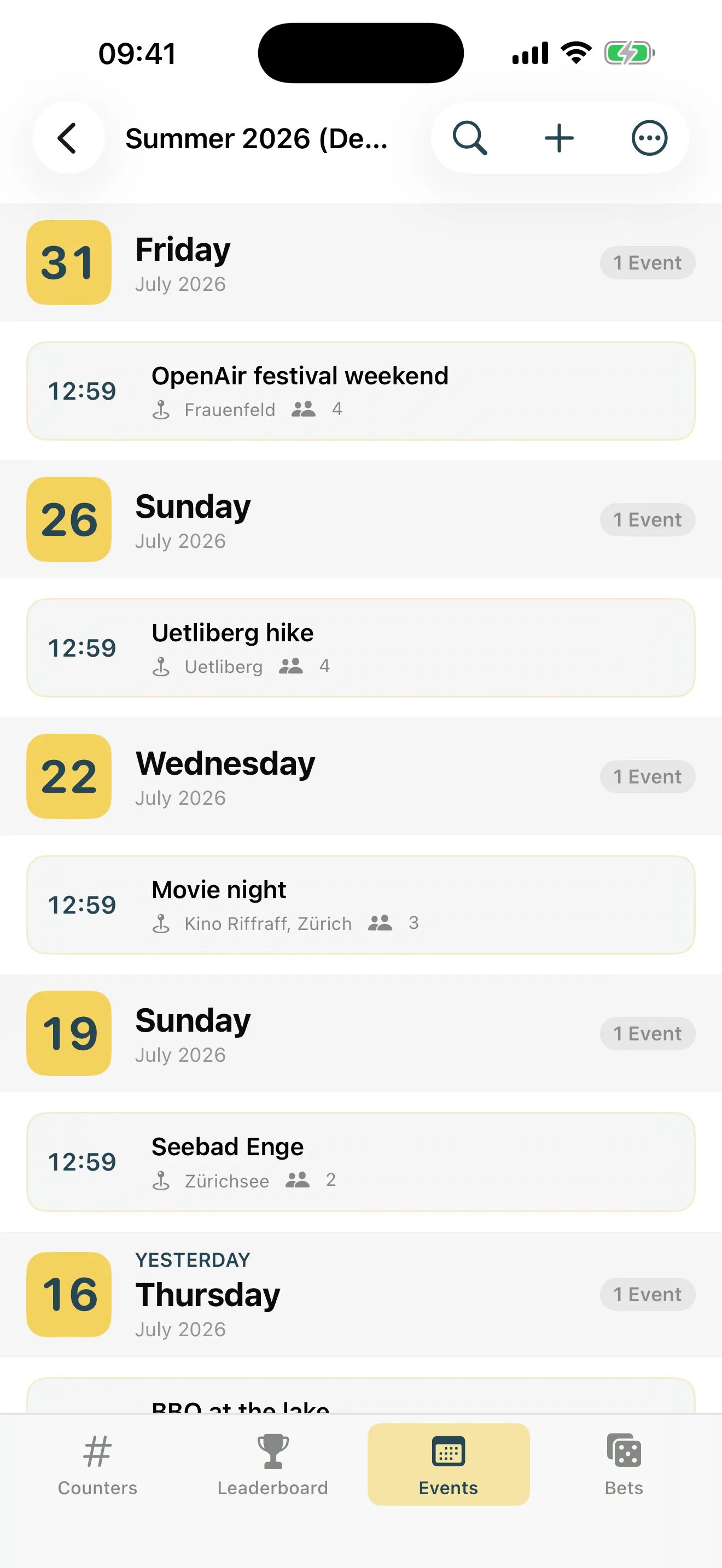Events with photo & location