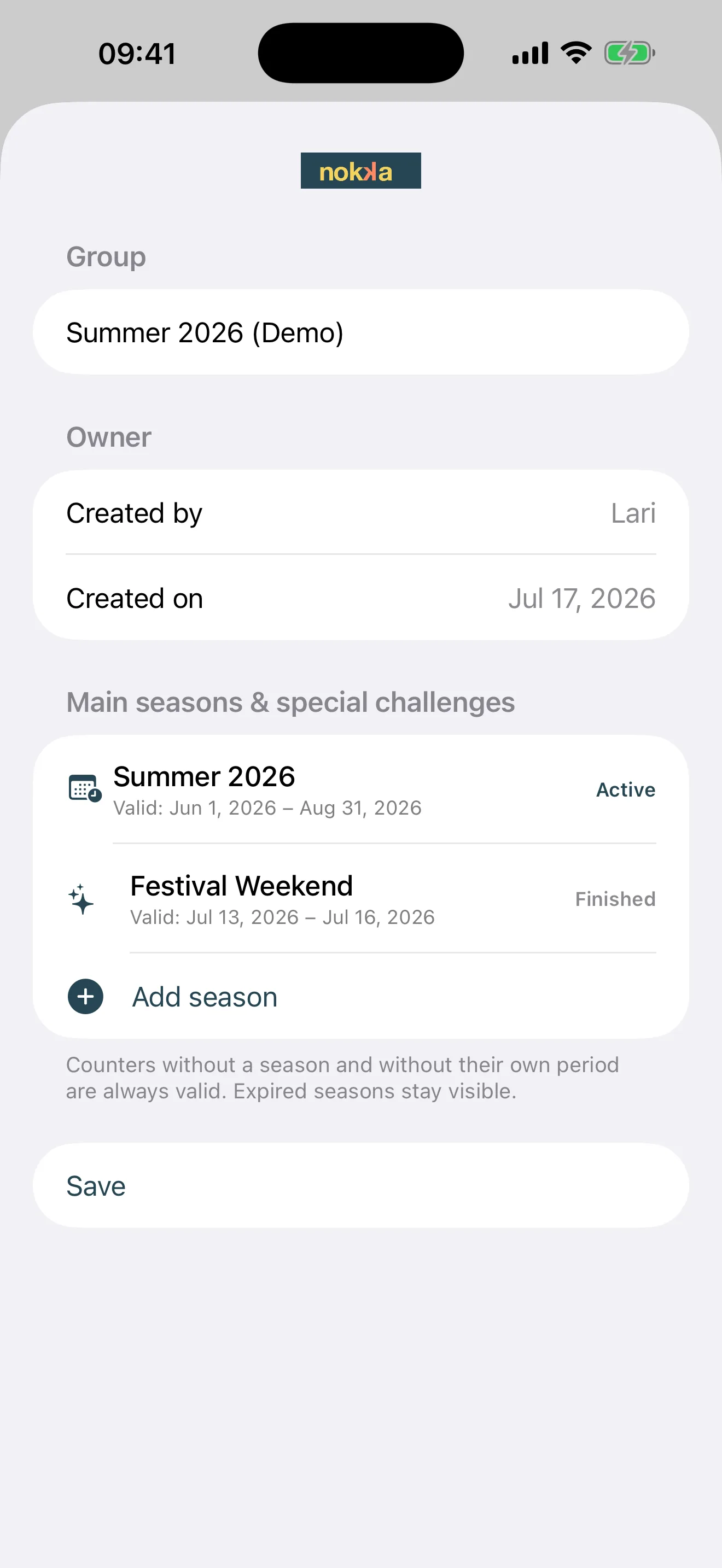 Seasons & special challenges