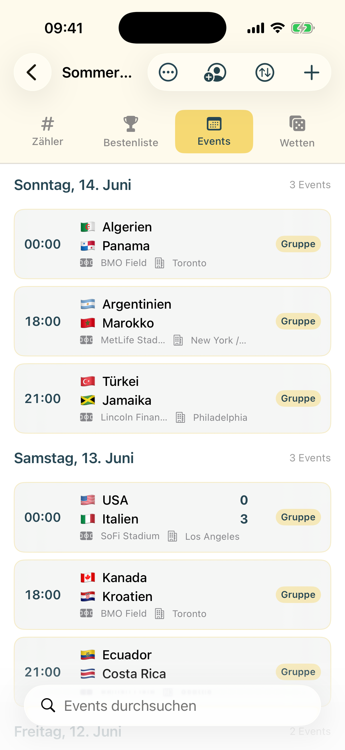 WM-Spielplan integriert