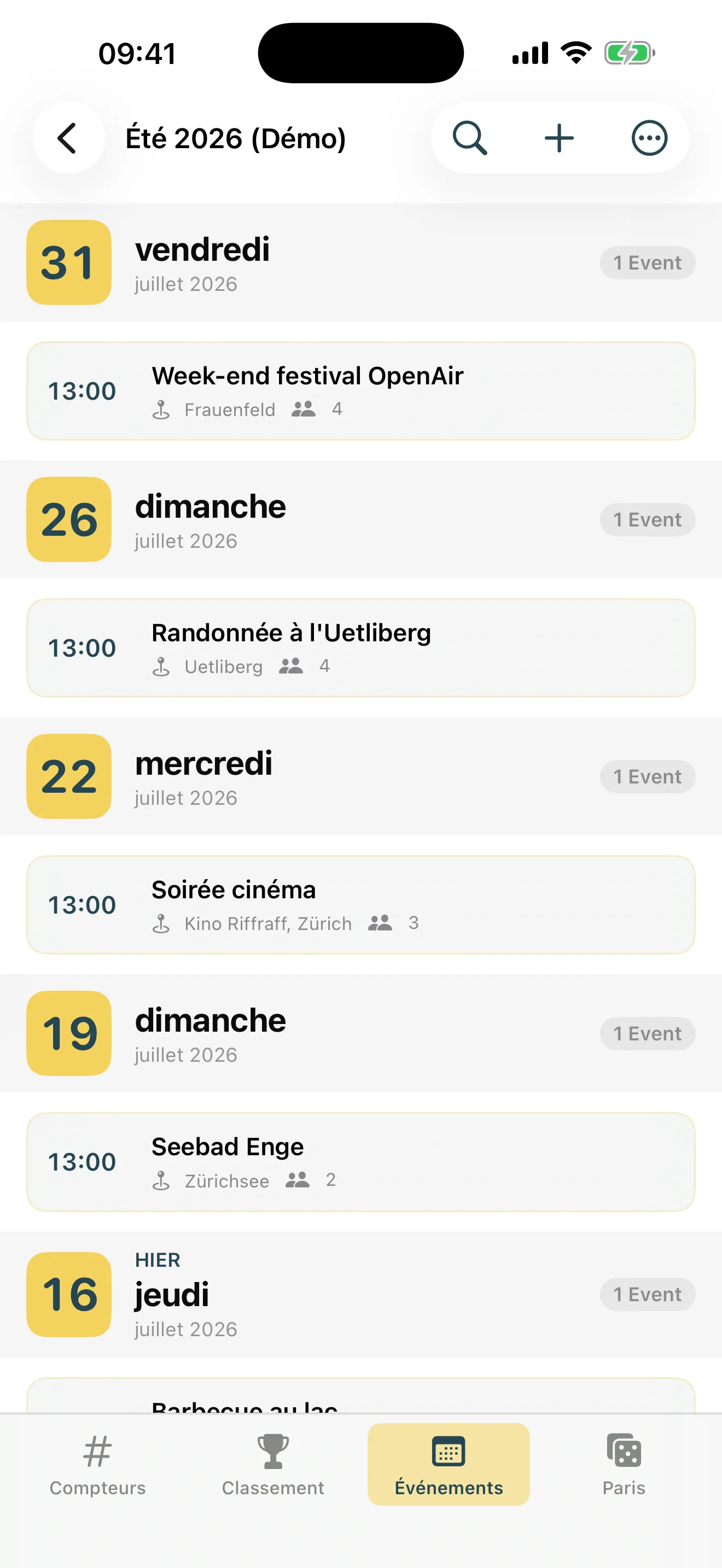 Événements avec photo & lieu